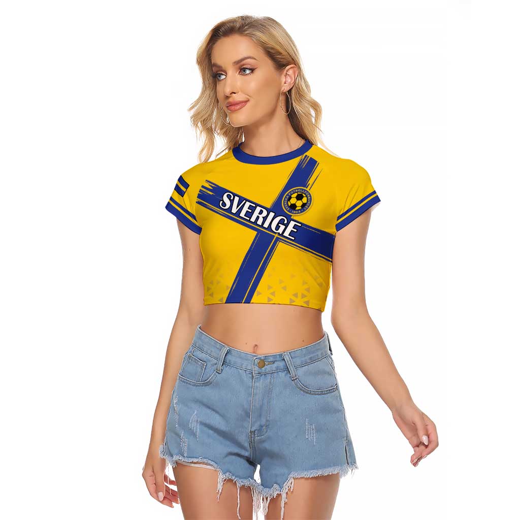 Custom Sweden Football Raglan Cropped T Shirt Sveriges herrlandslag i fotboll
