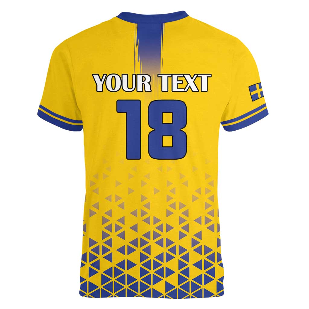 Custom Sweden Football Women V-Neck T-Shirt Sveriges herrlandslag i fotboll