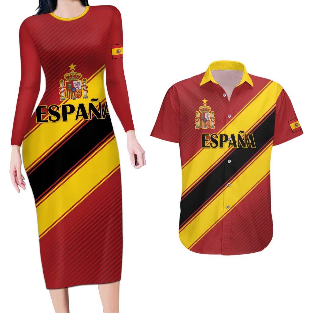 Custom Spain Football Couples Matching Long Sleeve Bodycon Dress and Hawaiian Shirt Come On La Roja Sporty Style