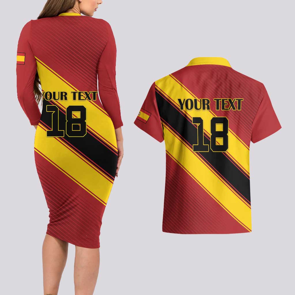 Custom Spain Football Couples Matching Long Sleeve Bodycon Dress and Hawaiian Shirt Come On La Roja Sporty Style