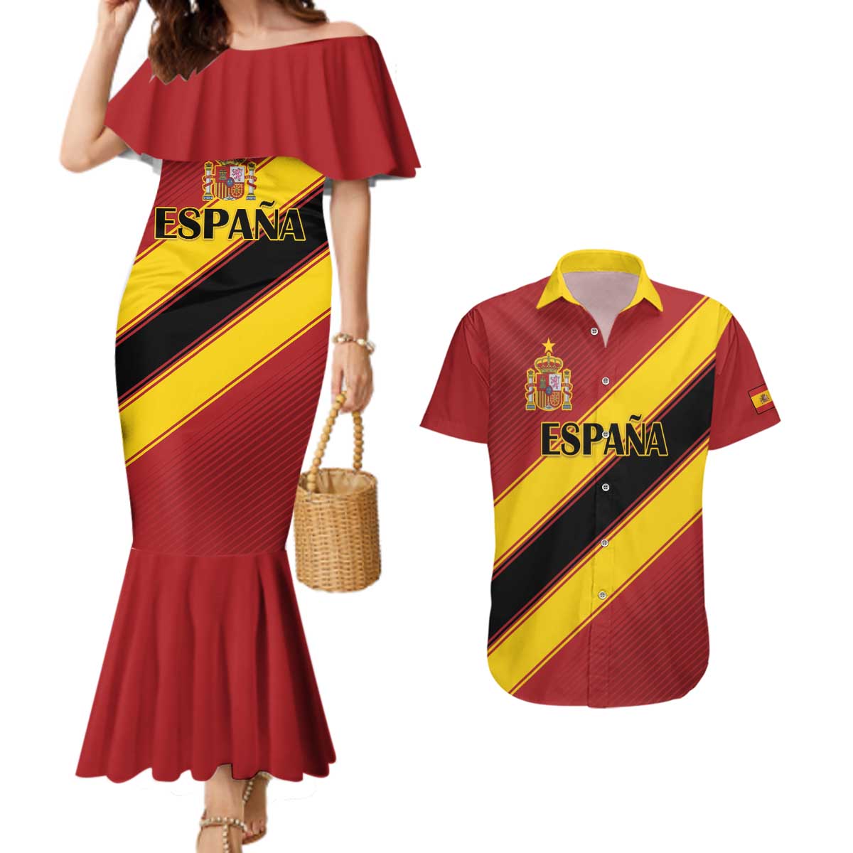 Custom Spain Football Couples Matching Mermaid Dress and Hawaiian Shirt Come On La Roja Sporty Style