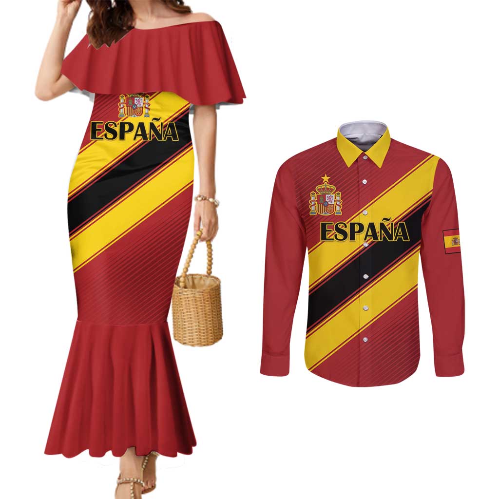 Custom Spain Football Couples Matching Mermaid Dress and Long Sleeve Button Shirt Come On La Roja Sporty Style