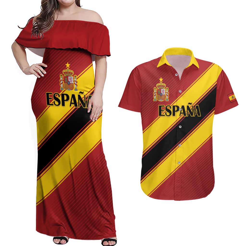 Custom Spain Football Couples Matching Off Shoulder Maxi Dress and Hawaiian Shirt Come On La Roja Sporty Style