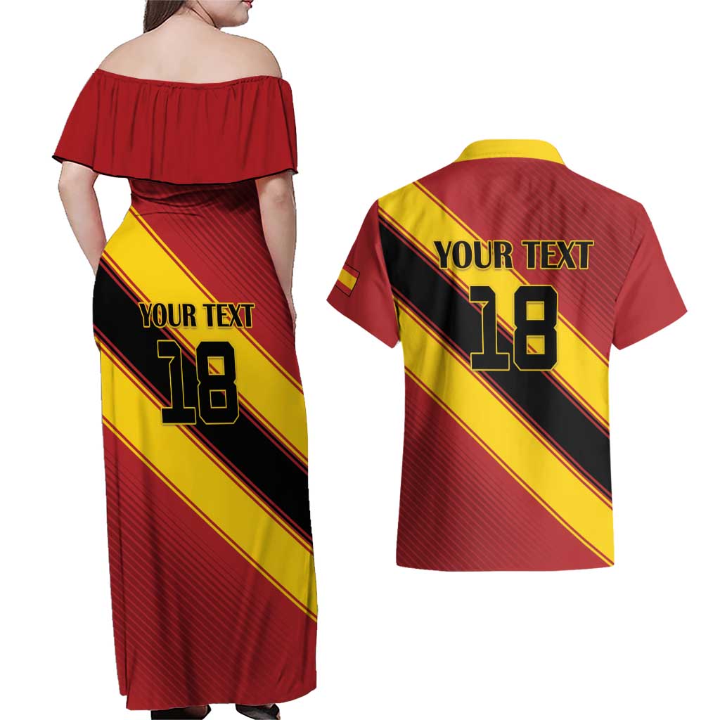 Custom Spain Football Couples Matching Off Shoulder Maxi Dress and Hawaiian Shirt Come On La Roja Sporty Style