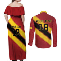 Custom Spain Football Couples Matching Off Shoulder Maxi Dress and Long Sleeve Button Shirt Come On La Roja Sporty Style