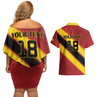 Custom Spain Football Couples Matching Off Shoulder Short Dress and Hawaiian Shirt Come On La Roja Sporty Style