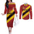 Custom Spain Football Couples Matching Off The Shoulder Long Sleeve Dress and Long Sleeve Button Shirt Come On La Roja Sporty Style