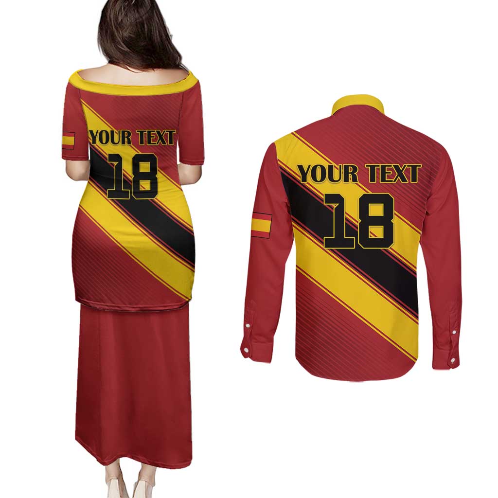 Custom Spain Football Couples Matching Puletasi and Long Sleeve Button Shirt Come On La Roja Sporty Style