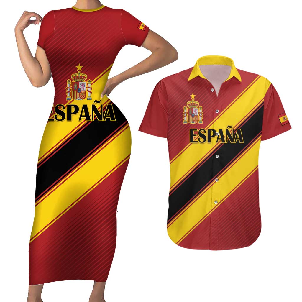 Custom Spain Football Couples Matching Short Sleeve Bodycon Dress and Hawaiian Shirt Come On La Roja Sporty Style
