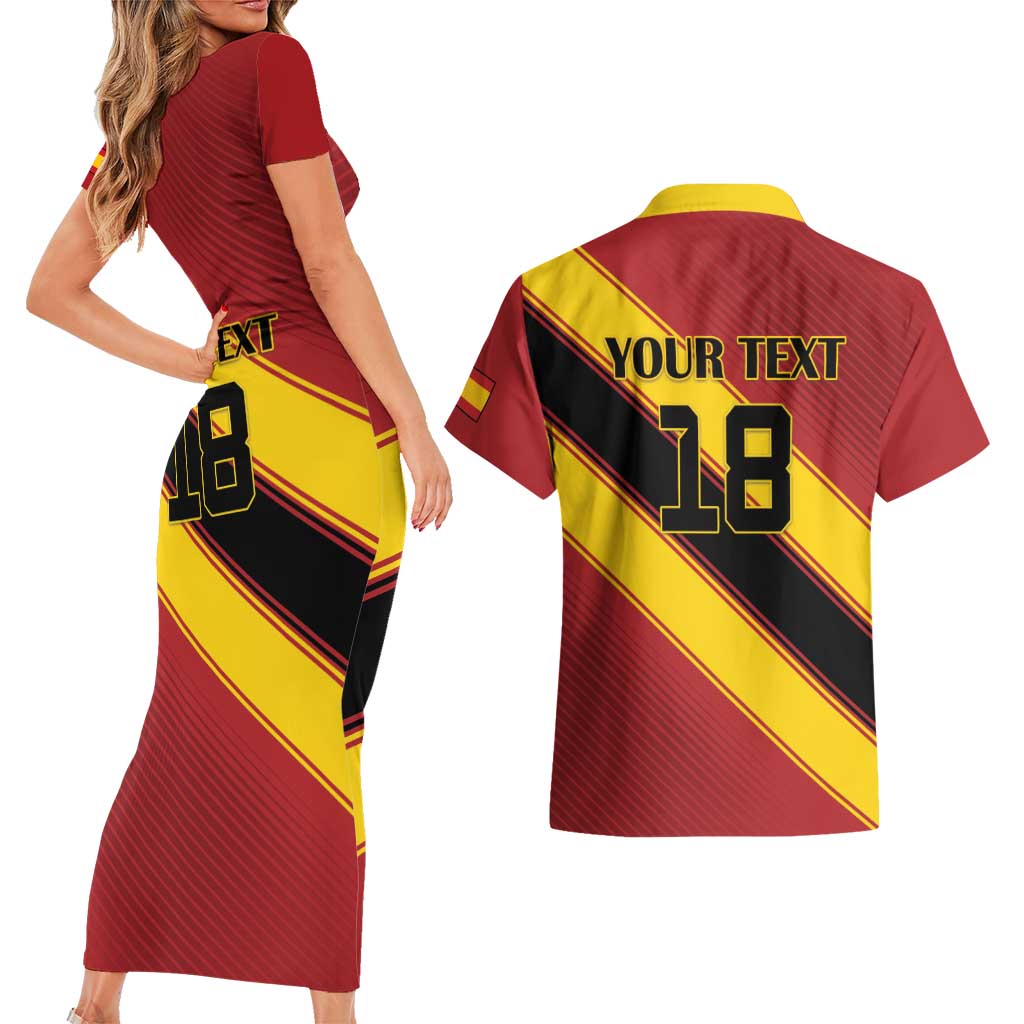 Custom Spain Football Couples Matching Short Sleeve Bodycon Dress and Hawaiian Shirt Come On La Roja Sporty Style