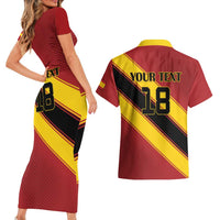 Custom Spain Football Couples Matching Short Sleeve Bodycon Dress and Hawaiian Shirt Come On La Roja Sporty Style