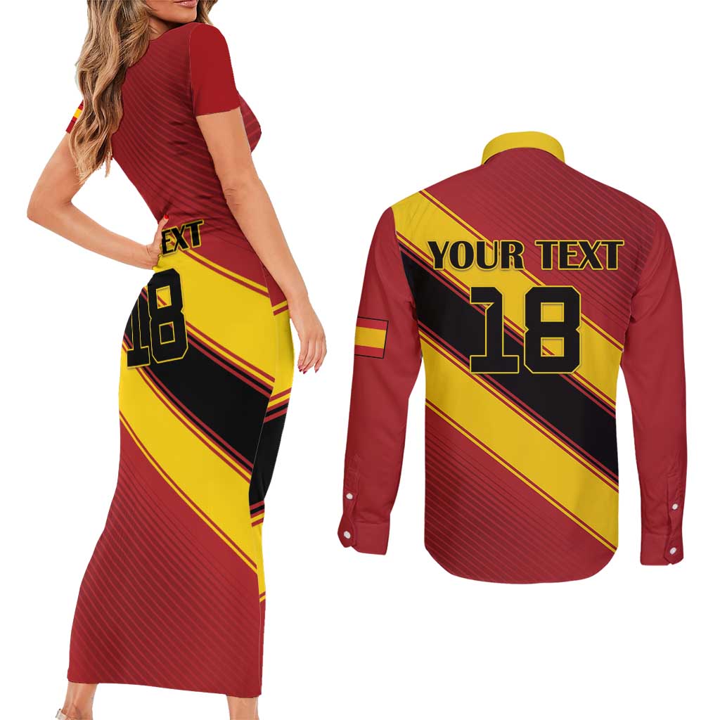 Custom Spain Football Couples Matching Short Sleeve Bodycon Dress and Long Sleeve Button Shirt Come On La Roja Sporty Style