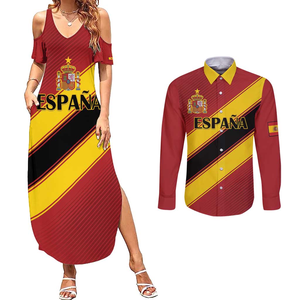 Custom Spain Football Couples Matching Summer Maxi Dress and Long Sleeve Button Shirt Come On La Roja Sporty Style