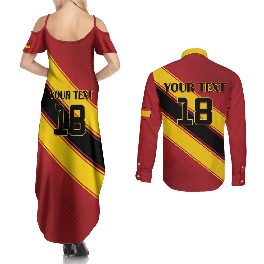 Custom Spain Football Couples Matching Summer Maxi Dress and Long Sleeve Button Shirt Come On La Roja Sporty Style