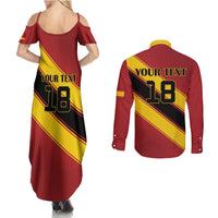 Custom Spain Football Couples Matching Summer Maxi Dress and Long Sleeve Button Shirt Come On La Roja Sporty Style