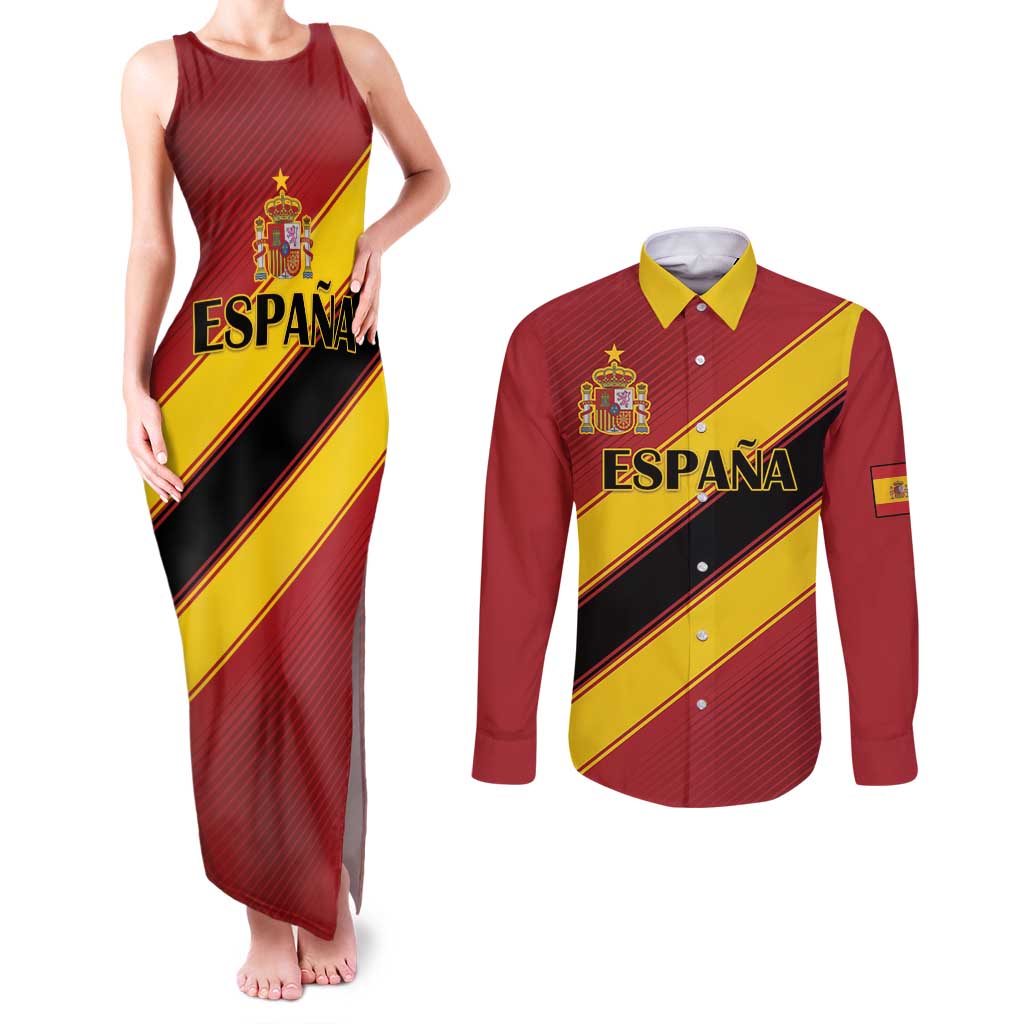 Custom Spain Football Couples Matching Tank Maxi Dress and Long Sleeve Button Shirt Come On La Roja Sporty Style