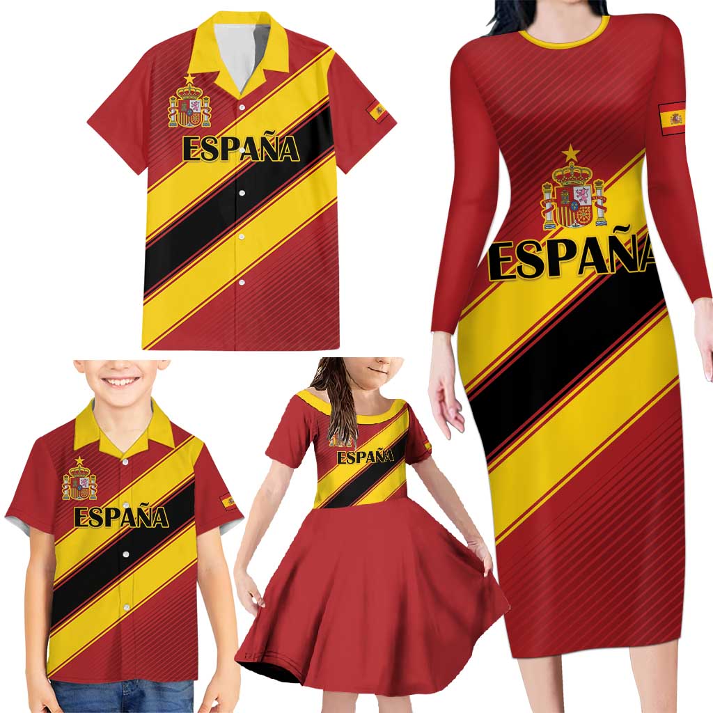 Custom Spain Football Family Matching Long Sleeve Bodycon Dress and Hawaiian Shirt Come On La Roja Sporty Style
