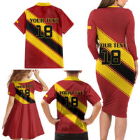 Custom Spain Football Family Matching Long Sleeve Bodycon Dress and Hawaiian Shirt Come On La Roja Sporty Style