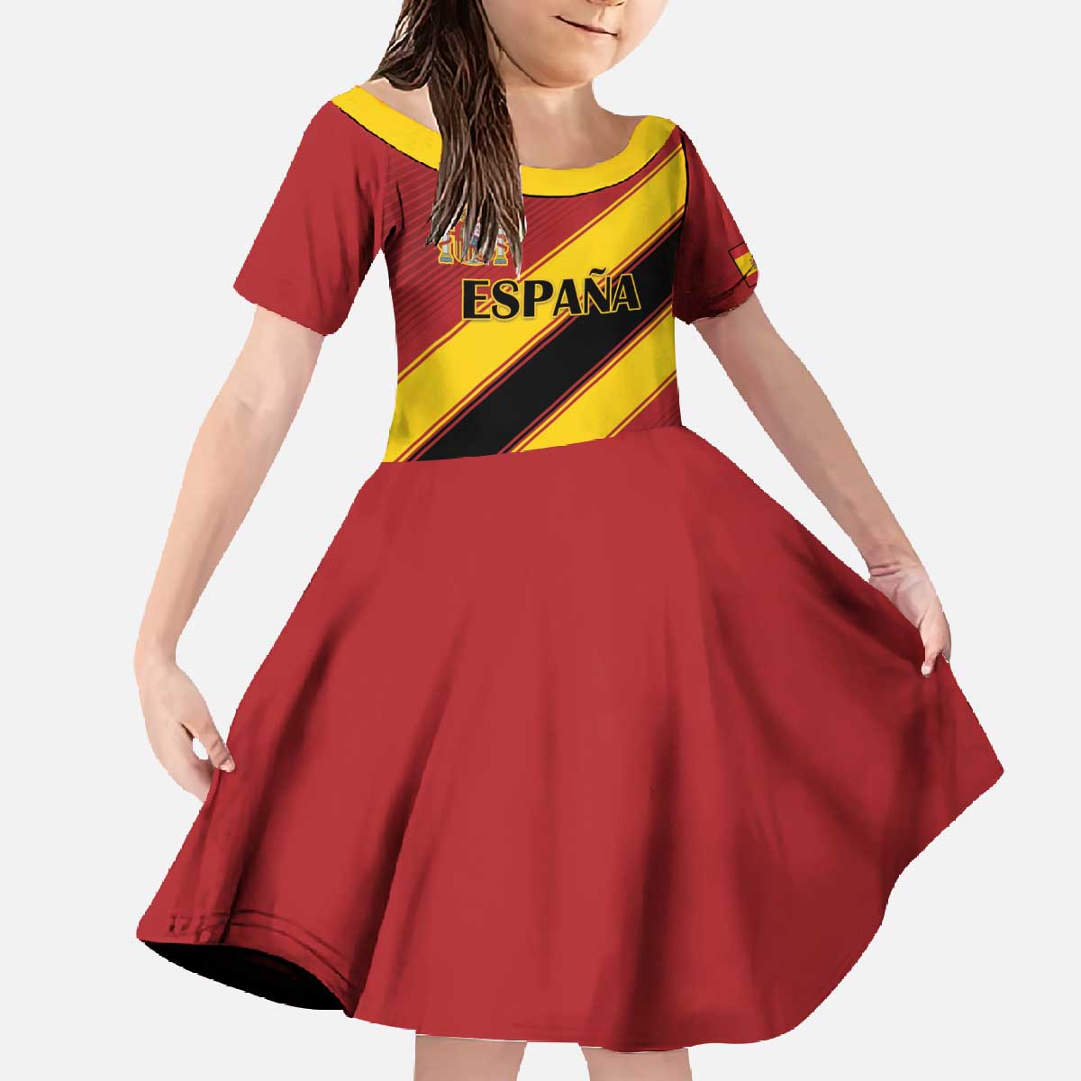Custom Spain Football Family Matching Off The Shoulder Long Sleeve Dress and Hawaiian Shirt Come On La Roja Sporty Style