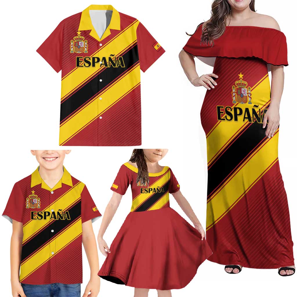 Custom Spain Football Family Matching Off Shoulder Maxi Dress and Hawaiian Shirt Come On La Roja Sporty Style