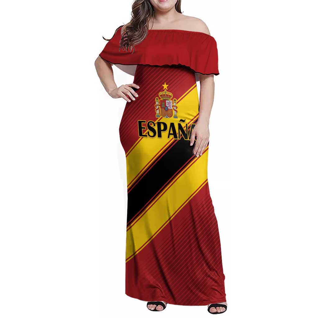 Custom Spain Football Family Matching Off Shoulder Maxi Dress and Hawaiian Shirt Come On La Roja Sporty Style