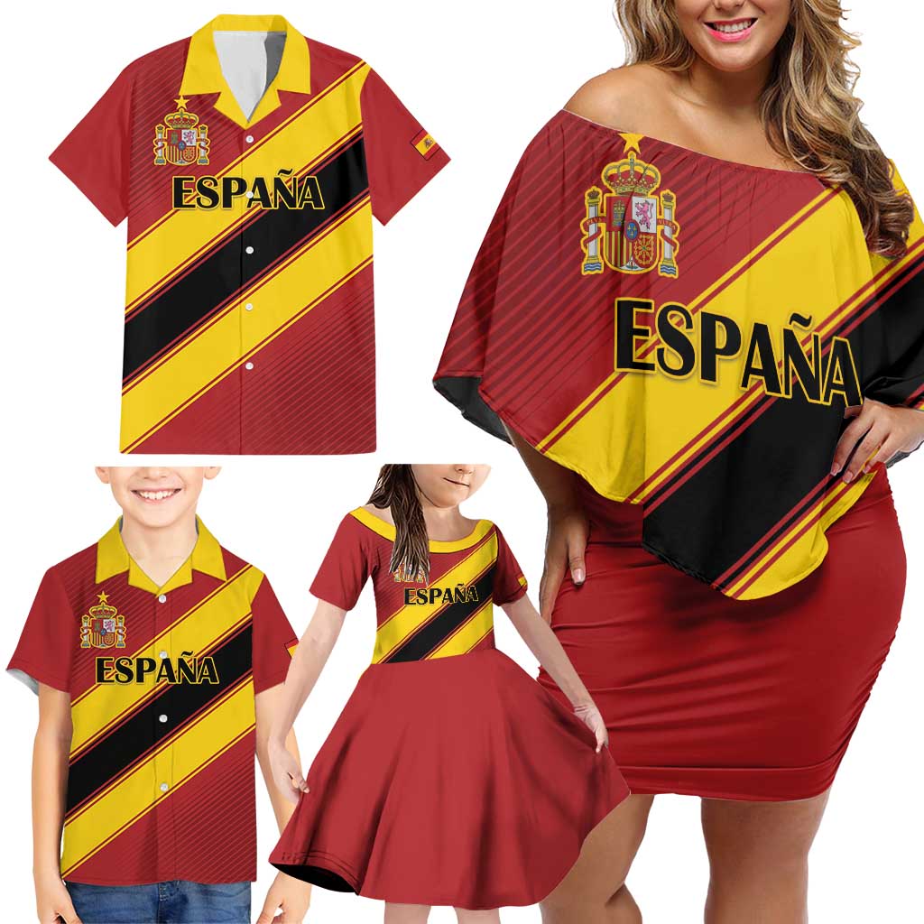 Custom Spain Football Family Matching Off Shoulder Short Dress and Hawaiian Shirt Come On La Roja Sporty Style