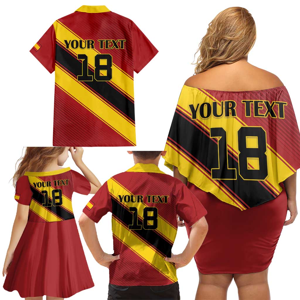 Custom Spain Football Family Matching Off Shoulder Short Dress and Hawaiian Shirt Come On La Roja Sporty Style