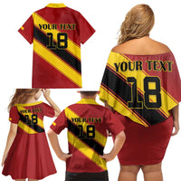 Custom Spain Football Family Matching Off Shoulder Short Dress and Hawaiian Shirt Come On La Roja Sporty Style