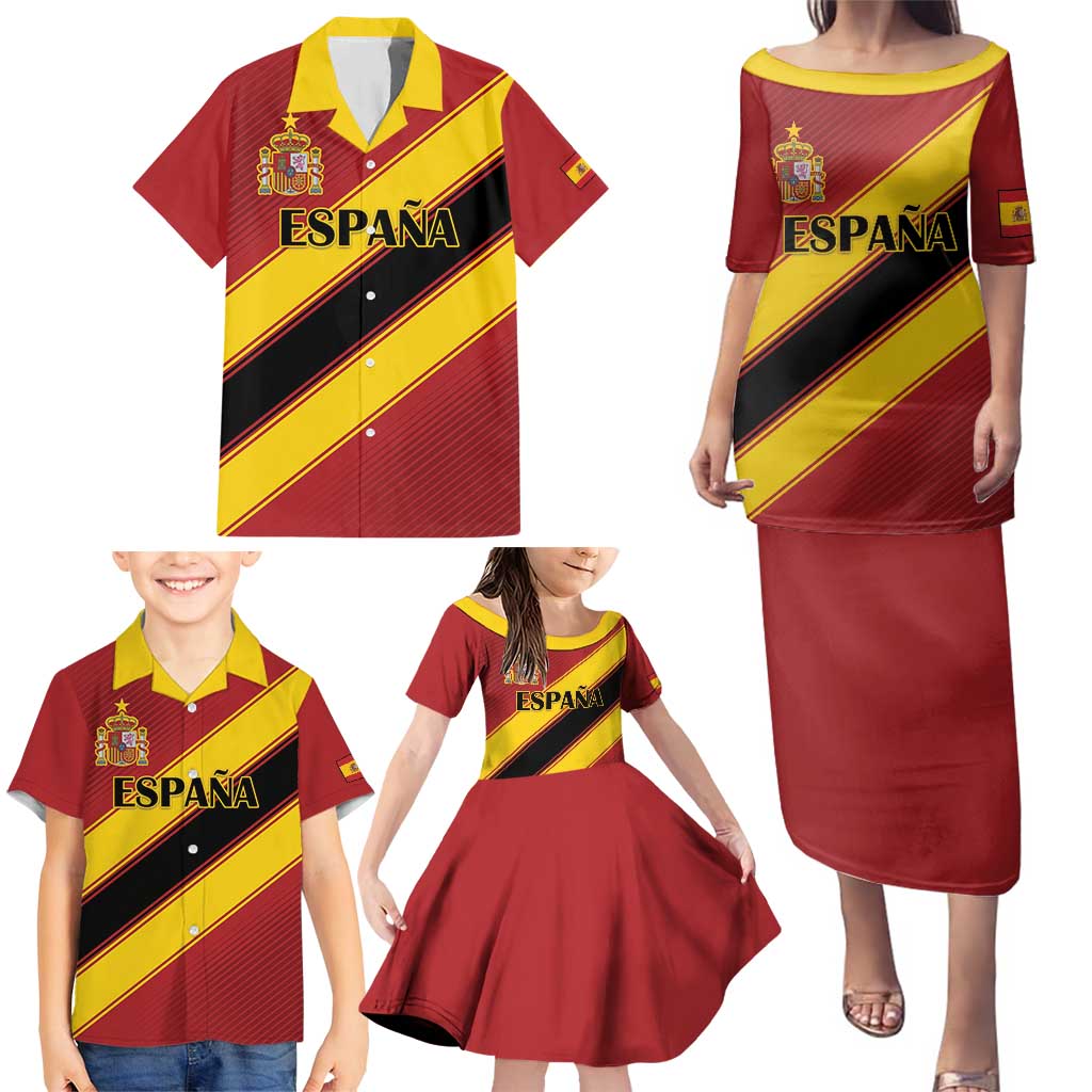 Custom Spain Football Family Matching Puletasi and Hawaiian Shirt Come On La Roja Sporty Style