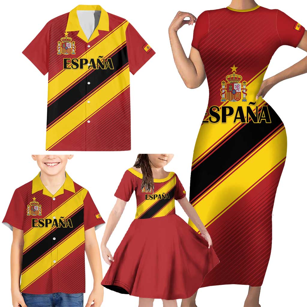 Custom Spain Football Family Matching Short Sleeve Bodycon Dress and Hawaiian Shirt Come On La Roja Sporty Style