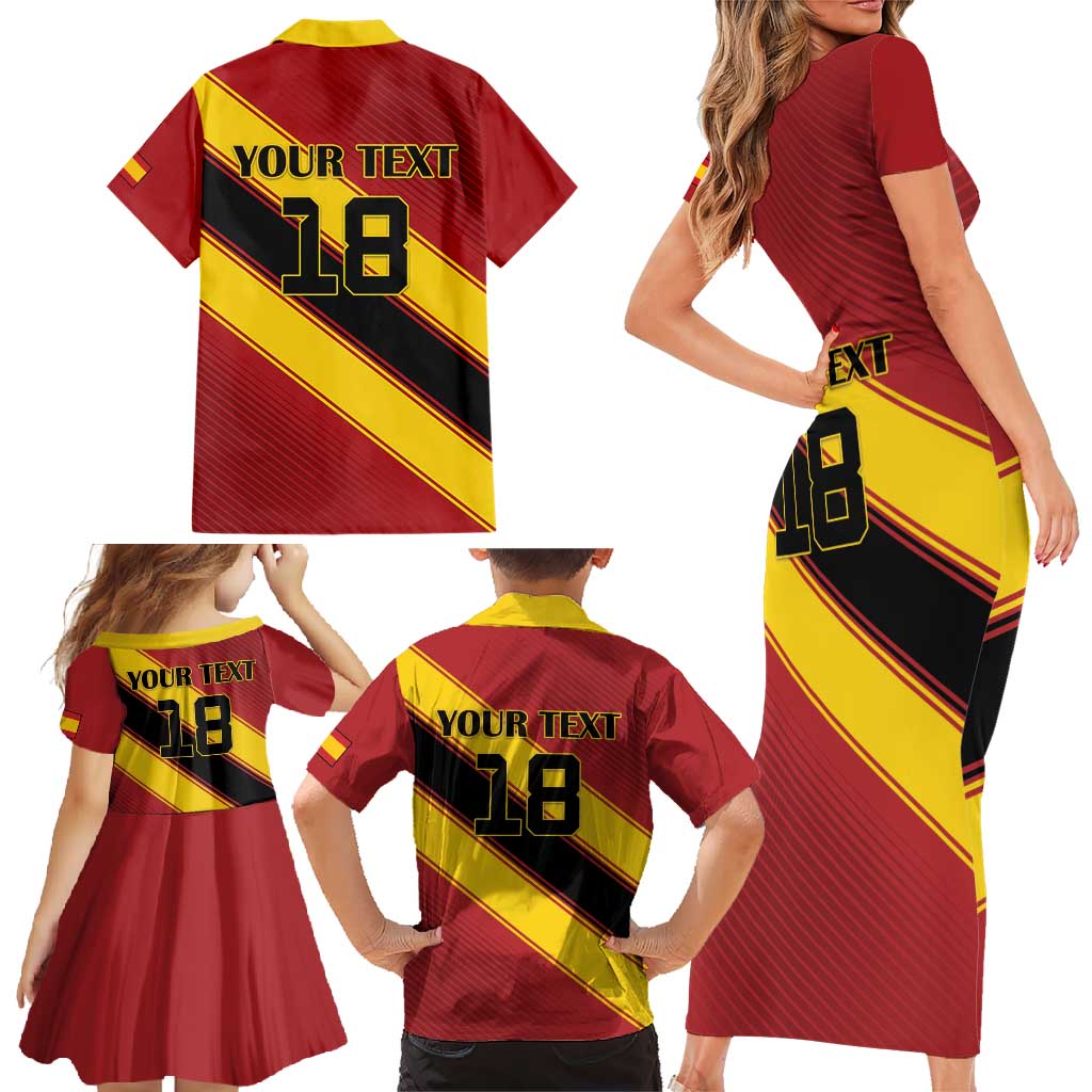 Custom Spain Football Family Matching Short Sleeve Bodycon Dress and Hawaiian Shirt Come On La Roja Sporty Style