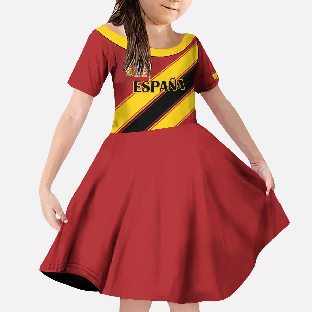 Custom Spain Football Kid Short Sleeve Dress Come On La Roja Sporty Style