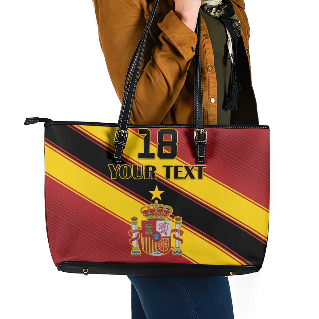 Custom Spain Football Leather Tote Bag Come On La Roja Sporty Style