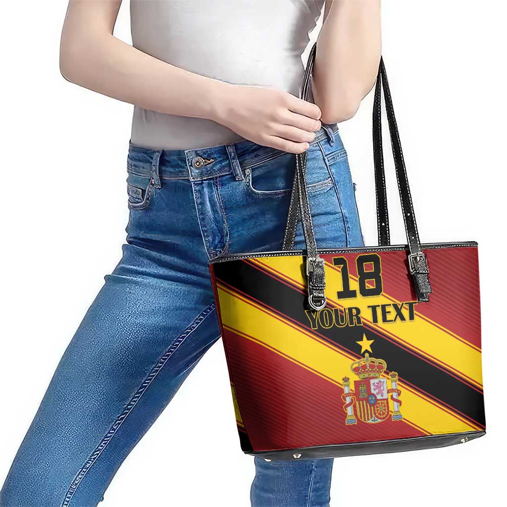 Custom Spain Football Leather Tote Bag Come On La Roja Sporty Style