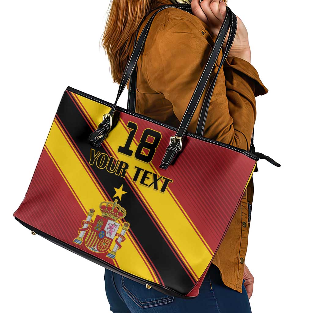 Custom Spain Football Leather Tote Bag Come On La Roja Sporty Style