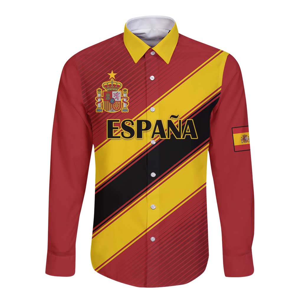 Custom Spain Football Long Sleeve Button Shirt Come On La Roja Sporty Style