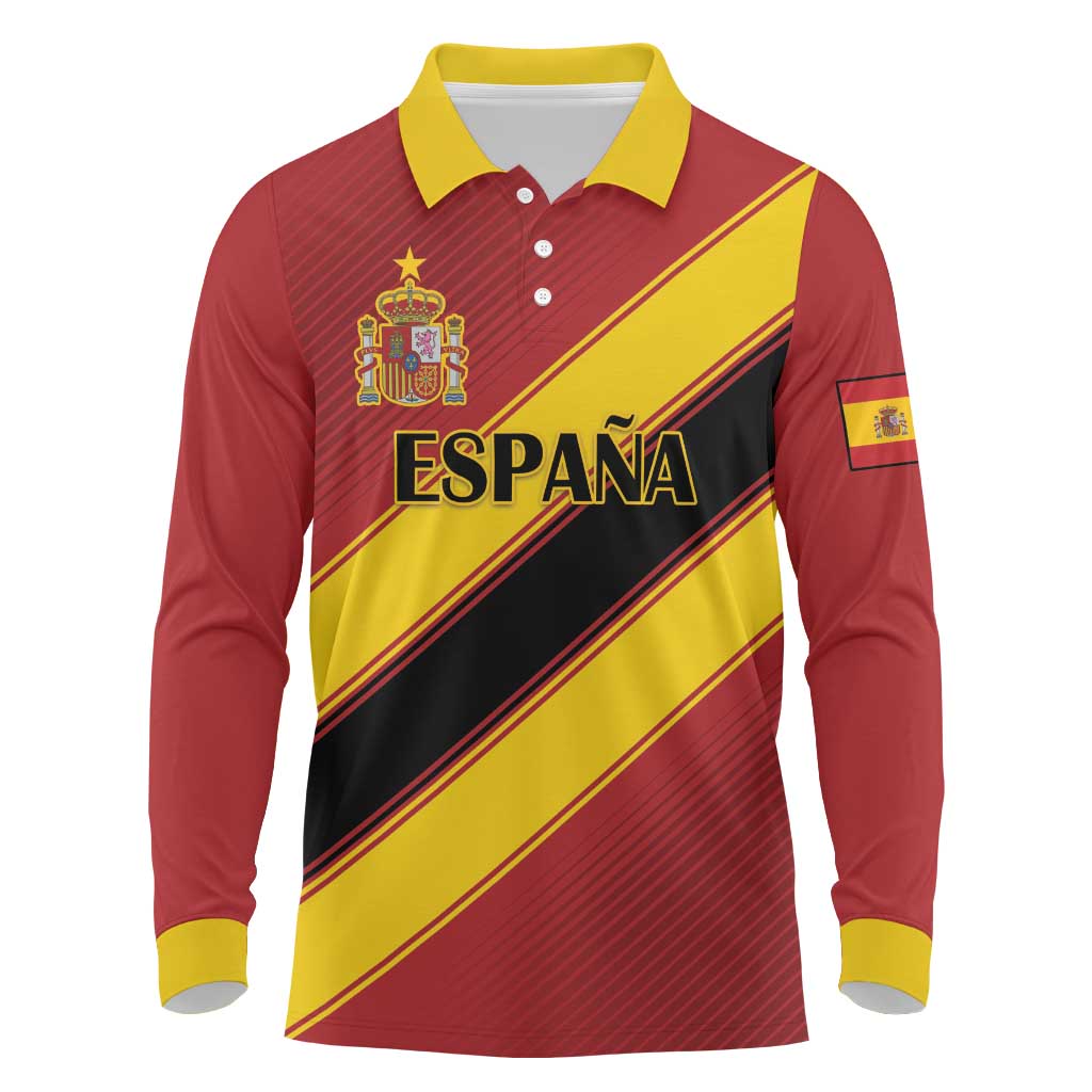 Custom Spain Football Long Sleeve Polo Shirt Come On La Roja Sporty Style