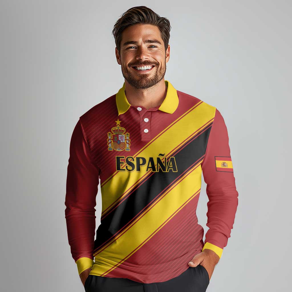 Custom Spain Football Long Sleeve Polo Shirt Come On La Roja Sporty Style