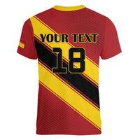 Custom Spain Football Women V-Neck T-Shirt Come On La Roja Sporty Style