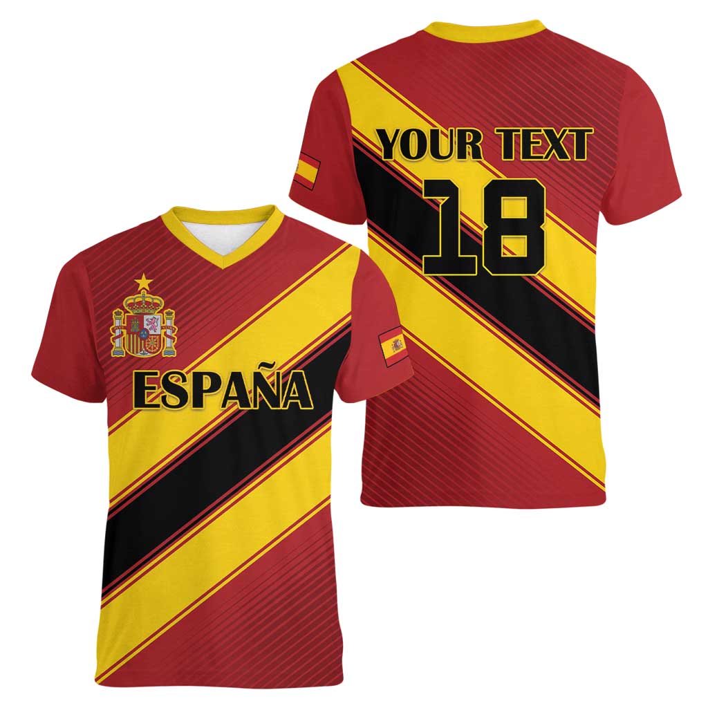 Custom Spain Football Women V-Neck T-Shirt Come On La Roja Sporty Style