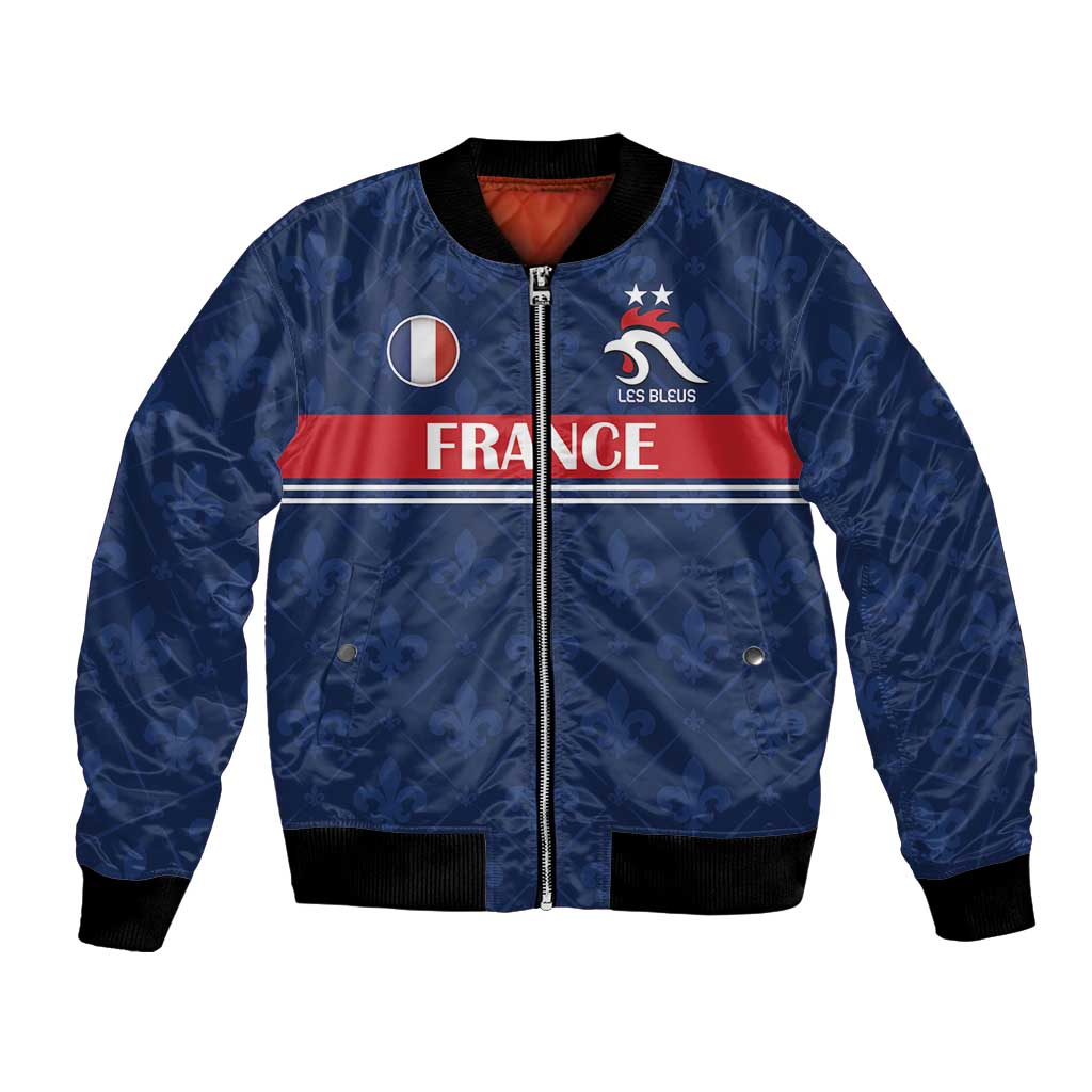 Custom France Football Bomber Jacket Les Bleus French Heraldry Pattern