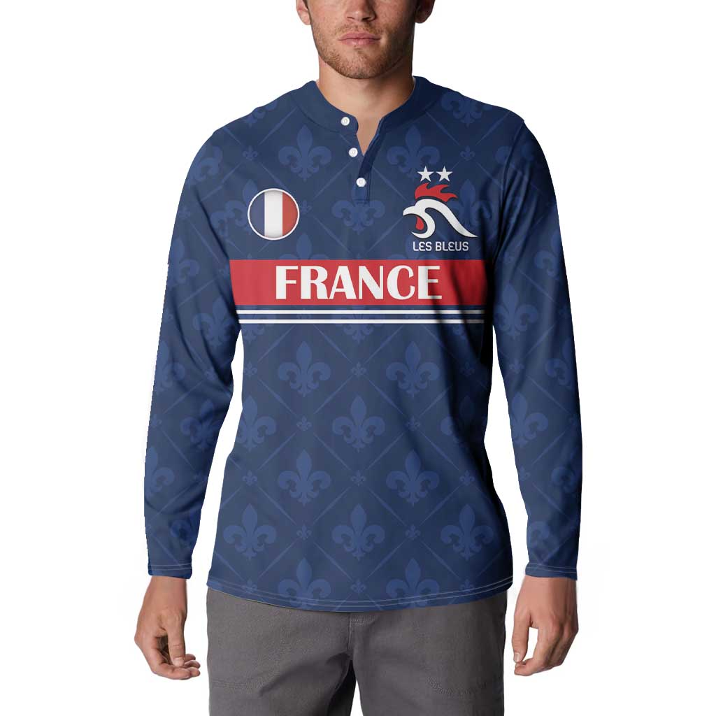 Custom France Football Button Sweatshirt Les Bleus French Heraldry Pattern