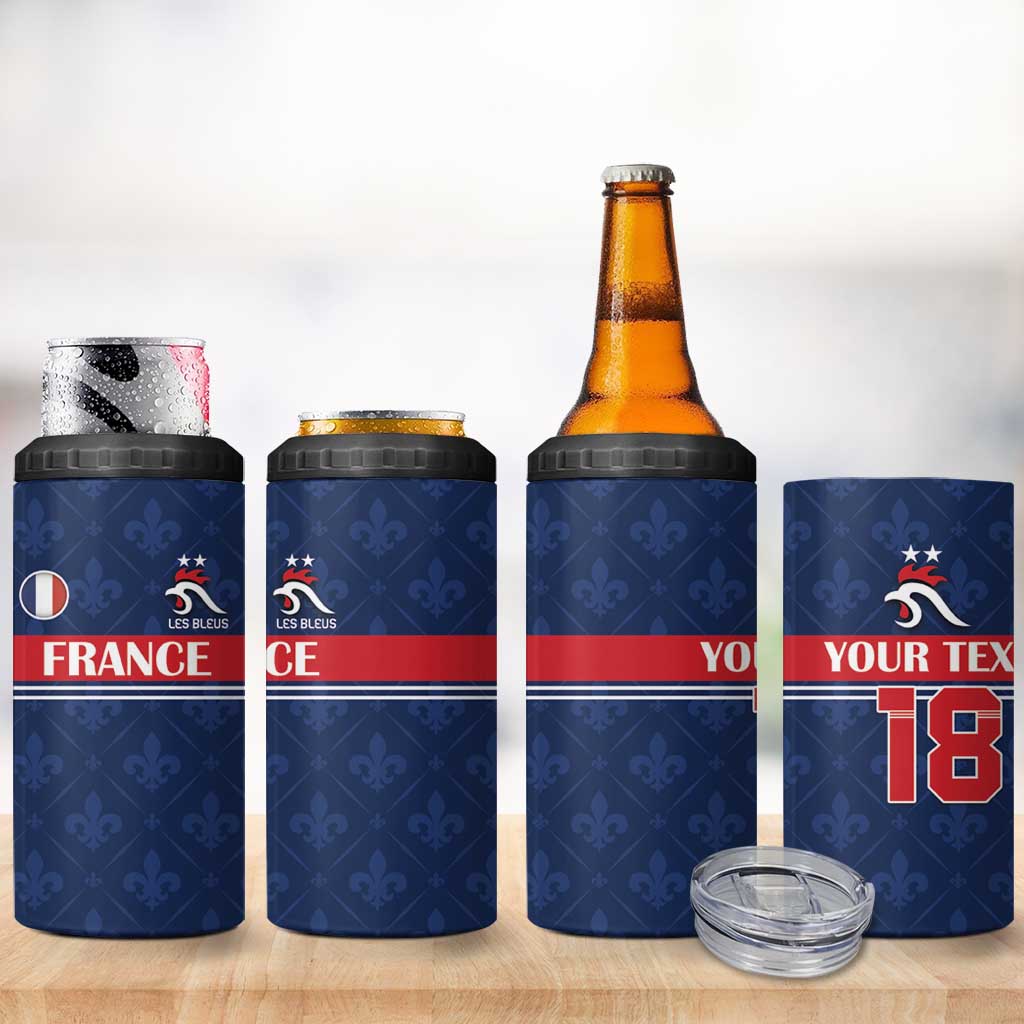 Custom France Football 4 in 1 Can Cooler Tumbler Les Bleus French Heraldry Pattern