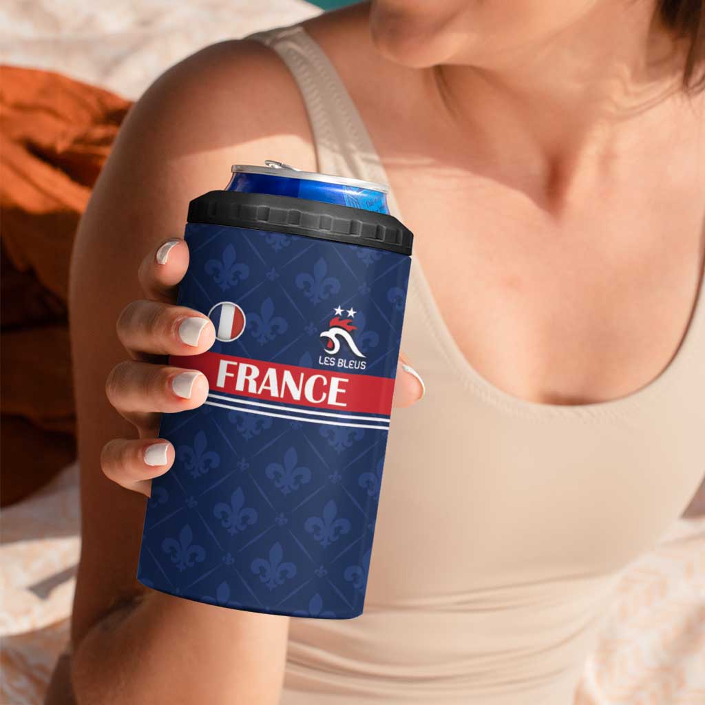 Custom France Football 4 in 1 Can Cooler Tumbler Les Bleus French Heraldry Pattern