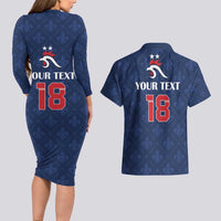 Custom France Football Couples Matching Long Sleeve Bodycon Dress and Hawaiian Shirt Les Bleus French Heraldry Pattern