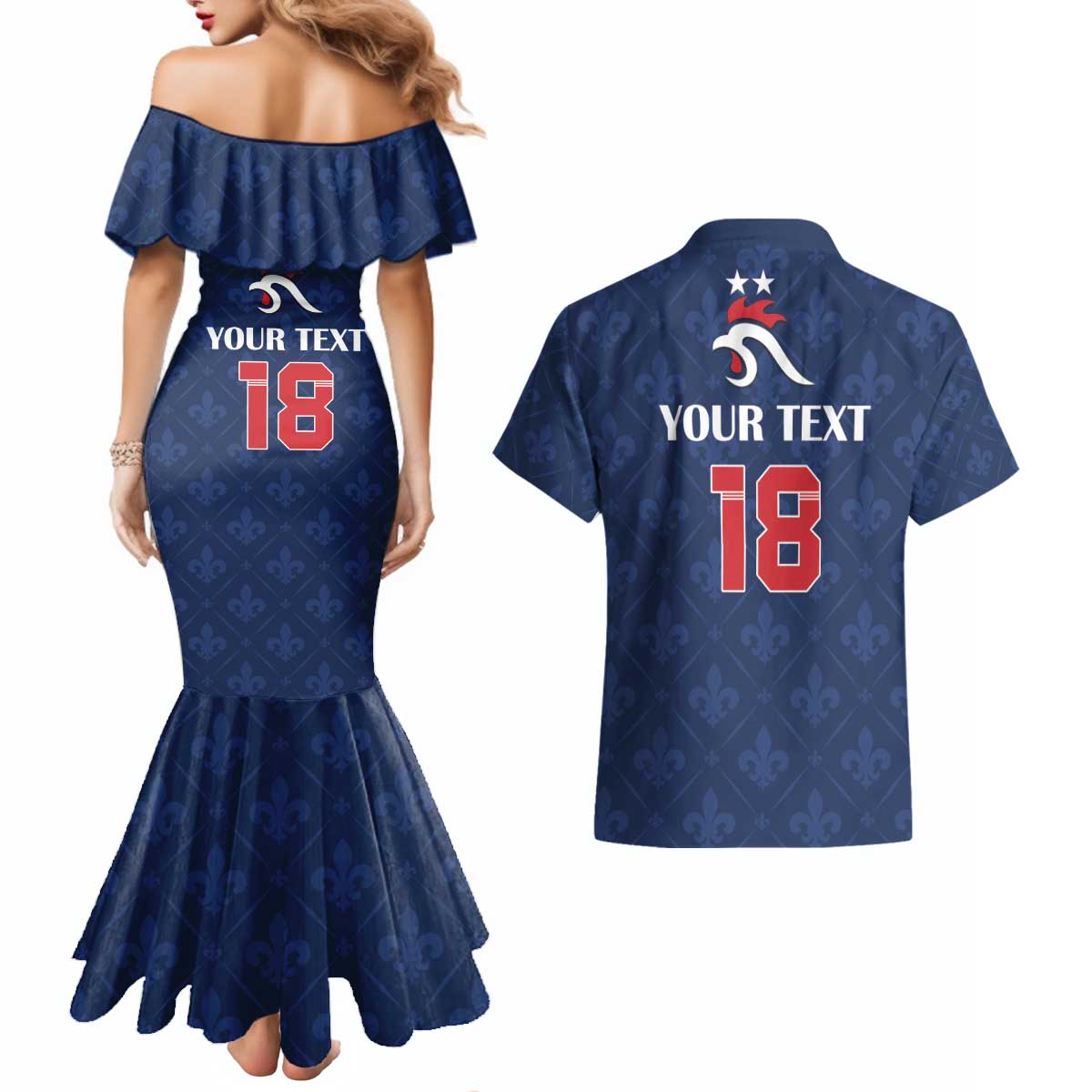 Custom France Football Couples Matching Mermaid Dress and Hawaiian Shirt Les Bleus French Heraldry Pattern