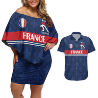 Custom France Football Couples Matching Off Shoulder Short Dress and Hawaiian Shirt Les Bleus French Heraldry Pattern