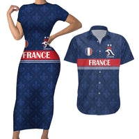 Custom France Football Couples Matching Short Sleeve Bodycon Dress and Hawaiian Shirt Les Bleus French Heraldry Pattern