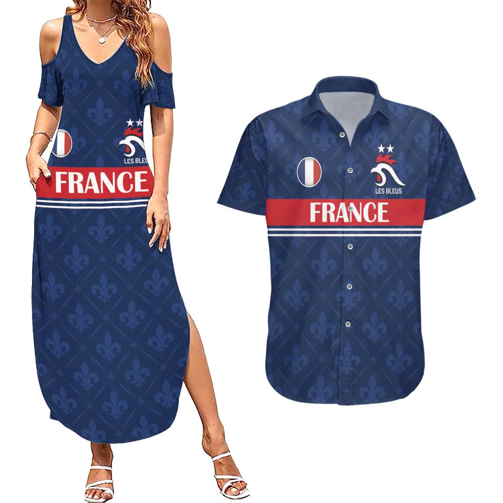 Custom France Football Couples Matching Summer Maxi Dress and Hawaiian Shirt Les Bleus French Heraldry Pattern