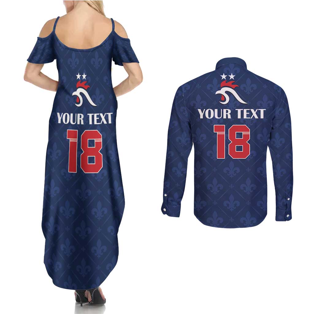 Custom France Football Couples Matching Summer Maxi Dress and Long Sleeve Button Shirt Les Bleus French Heraldry Pattern